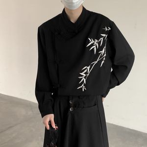 新中式唐装衬衫男夏季薄款冰丝短袖改良汉服山本耀司黑色衬衣外套