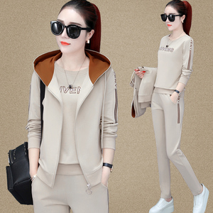 运动服套装女2020春秋季韩版新款卫衣时尚连帽休闲跑步棉质三件套