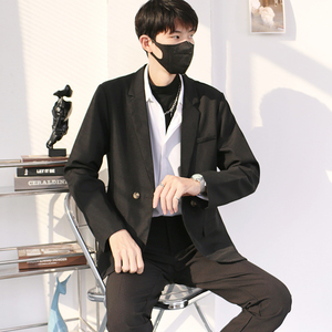 成熟风男装商务休闲西装外套男士英伦雅痞风高级感黑色西服上衣潮