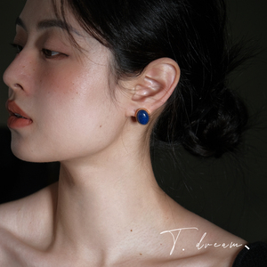 《普鲁士蓝》vintage复古青金石耳环女小众设计高级耳饰耳钉耳坠