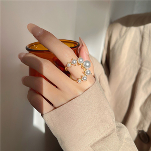 韩国轻奢精致高级感珍珠戒指女2023年新款潮小众食指戒指环E1251