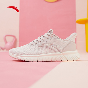 安踏运动鞋女鞋女跑步鞋官网正品2021夏季新款粉色轻便休闲鞋子潮