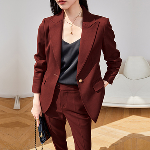 酒红色高端职业套装女时尚大牌西装职业秋冬高级感气质西服两件套