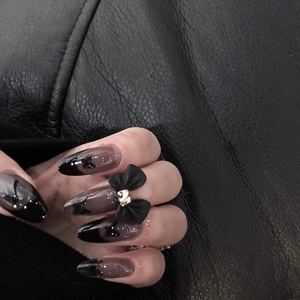 z9美甲定制成品可拆卸甲片网红爆款防水可拆卸长款暗黑萝莉蝴蝶结