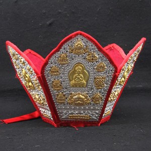 尼泊尔手工紫铜鎏银五佛冠毗卢帽毗罗帽五方佛僧帽法师帽高档精工