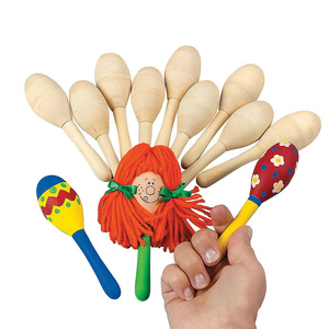 儿童木制白坯沙锤沙球响棒美劳手工diy绘画涂色创意乐器安抚玩具