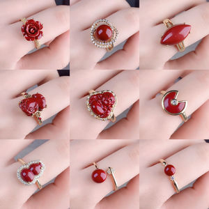 朱砂紫金砂戒指高含量女复古饰品红玫瑰花朵本命年指环可调节活