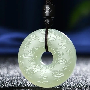 和田玉青玉吊坠祥云平安扣玉坠男女款天然玉石仿古纹玉如意玉吊坠