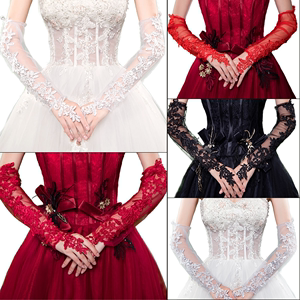 婚纱纱红色手套2023新款蕾丝加长款薄款新娘结婚礼服镂空袖套
