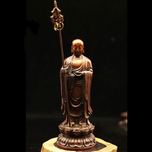 包邮 佛教用品正版台湾祥狮地藏铜像 纯铜地藏王菩萨佛像站像摆件