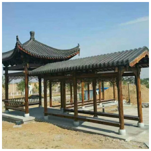 户外防腐木长廊古建凉亭六角亭杉木柳桉木菠萝格围栏栈道网格定制