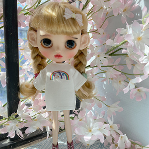 blythe小布娃娃手工衣服配件bjd/sd6分 ob24娃衣 可爱彩虹t恤上衣