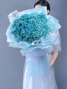 蓝色满天星花束干花大束 送女友生日礼物闺蜜粉包装送人成品ins风