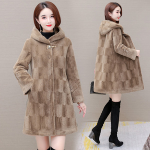 中年女装皮草大衣丹麦黄金貂绒加厚高贵妈妈冬装仿水貂毛呢外套