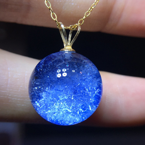 天然蓝发晶蓝线石水晶圆球吊坠转运珠锁骨项坠蓝绒晶私人定制原创
