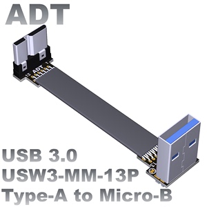 USB3.0公对公扁平轻薄线Type-A转接micro-B双弯角ADT