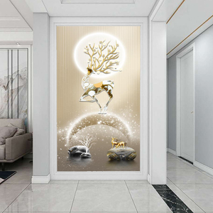 2023入户玄关壁布现代简约玄幻过道墙纸招财小鹿壁纸装饰璧画墙布