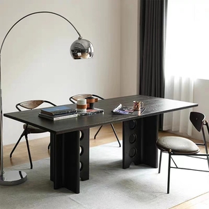 北欧全实木餐桌侘寂风极简家用书桌工业风长方形创意洽谈桌办公桌