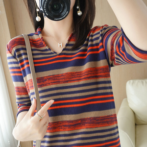 女士彩条针织毛衣