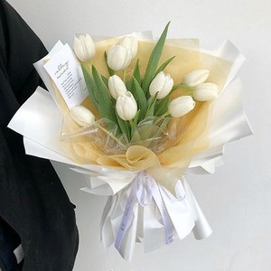 38女神节包装纸网红新款女王节快乐郁金香花束白色简约包花纸材料