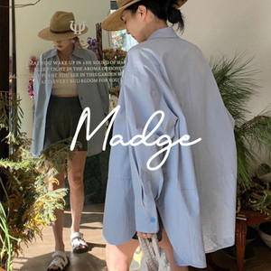 S.andro Madge蓝色长袖衬衫女春夏设计感法式小众防晒衬衣中长款