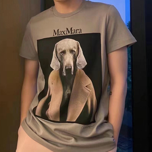 现货代购maxmara 2021秋冬贴布印花狗头侦探纯棉男女t恤dogstar
