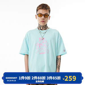 burnin*double 槟榔妹 tee 双色印花纯棉宽松圆领短袖t恤