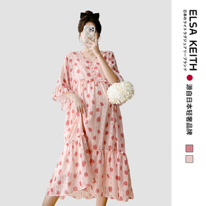 日本ELSA KEITH孕妇装春夏新款连衣裙雪纺气质V领五分袖中长款甜