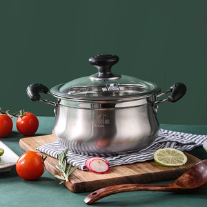 振能304不锈钢小汤锅双耳加厚小号煮锅家用迷你小锅燃气18/22cm