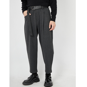 毛呢仿羊毛秋冬季工装裤加绒加厚萝卜九分裤潮锥形裤休闲裤男长裤