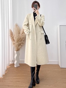 杭州2023新秋冬正肩高端羊绒大衣女直筒型桑蚕丝羊毛双面呢子外套