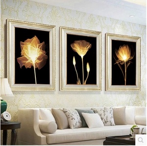 居家满钻钻石画金色流年卧室钻石绣三联现代砖石秀花卉贴钻十字绣