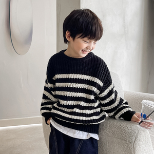 儿童毛衣春秋款男童针织衫薄款2021新款秋装宝宝套头毛衫条纹上衣