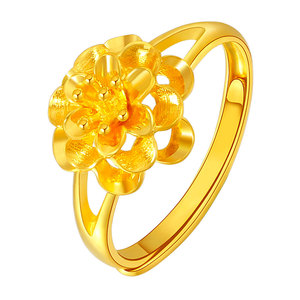 黄金戒指女牡丹花9999足金妈妈款金首饰女款结婚花戒活口指环