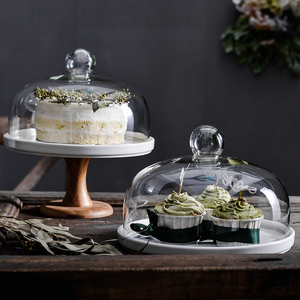 甜品台摆件展示架食品点心盘蛋糕托盘架高脚面包盖透明玻璃罩子
