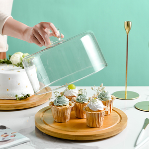 蛋糕托盘带旋转点心水果试吃盘带盖玻璃透明蛋糕罩面包甜品台展示