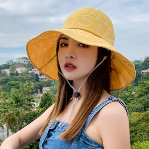 帽子女夏天防紫外线防晒帽渔夫帽韩版黑色双面戴太阳帽女遮脸遮阳