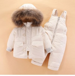 专柜儿童羽绒服套装宝宝连帽背带裤套装两件套男女童装冬装新款