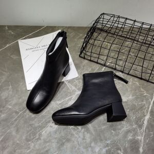 冬季新品飞驼加绒瘦瘦靴圆头女士马丁靴高跟女鞋靴子真皮短靴