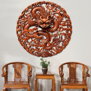 东阳木雕龙头挂件玄关福贵酒店茶楼墙装饰金龙圆形盘龙单龙大壁挂