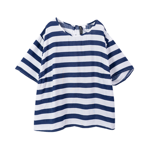 2105-035 成人女装 蓝色条纹短袖上衣