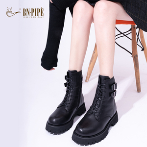百年烟斗9孔马丁靴时尚百搭女靴加绒原皮原毛学院风女鞋潮流靴子