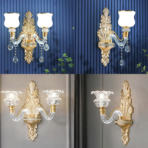 欧式壁灯客厅电视背景墙过道灯走廊灯家用书房双头水晶卧室床头灯