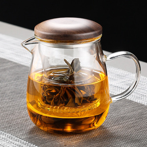 逸集加厚玻璃茶水分离泡茶杯带盖过滤水杯胡桃木个人冲茶专用杯子