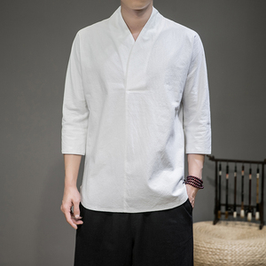 中国风唐装中式男装居士禅服古装复古短袖夏季青年民族改良汉服装