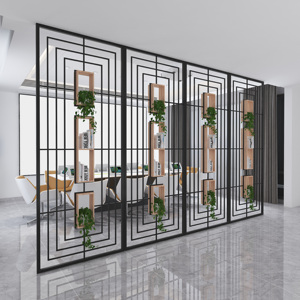 新中式进门铁艺办公室隔断屏风镂空现代简约餐厅酒店形象墙装饰