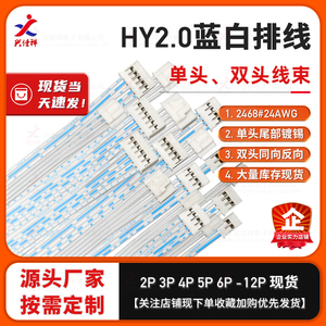 HY2.0蓝白排线单头/双头 同反向 2P-12P带锁扣连接线接插件端子线