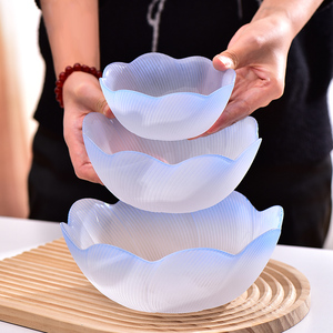 新款玻璃碗甜品碗汤碗饭碗家用客厅水果盘创意花语碗碟套装沙拉碗