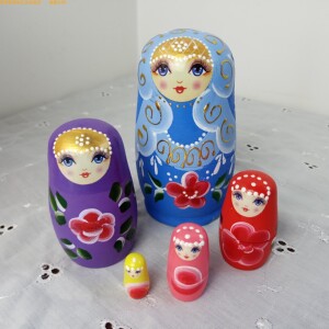 5五层蓝色套娃娃俄罗斯手工彩绘天然椴木无味环保健康不掉色经典