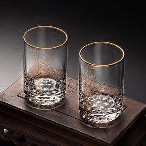 带刻度三两白酒杯套装中国风品酒杯轻奢黄酒杯子二两水晶玻璃酒具